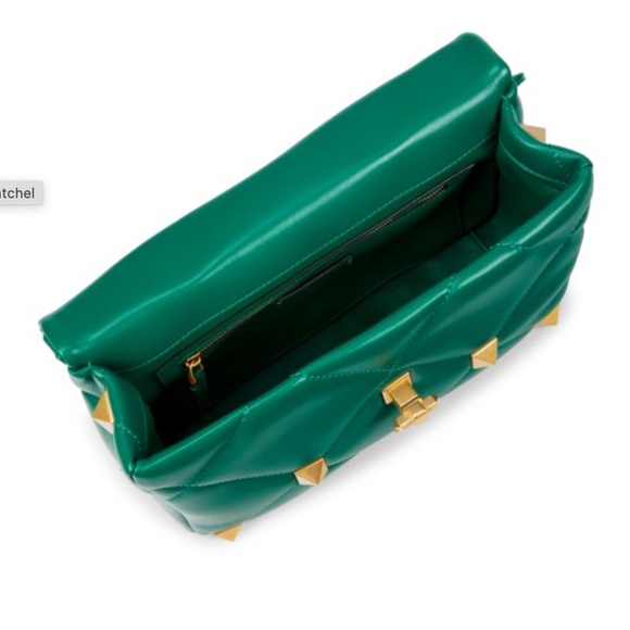 NWT VALENTINO GARAVANI Roman Rockstud Green Nappa Leather Satchel Crossbody Bag - Picture 4 of 11